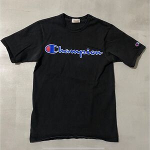 Champion Shirt Mens Small Vintage logo Thick cotton black short sleeve‎